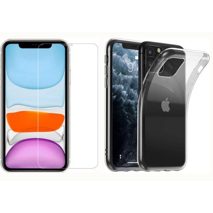 Couverture Complète Verre Trempé pour Iphone 11 pro + Verre trempé Protection écran, Souple Etui Transparente Silicone