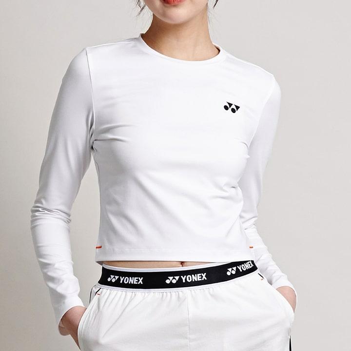 YONEX 245Tl003F White Women'S Crop Long Sleeve T-Shirt With Bartack Design