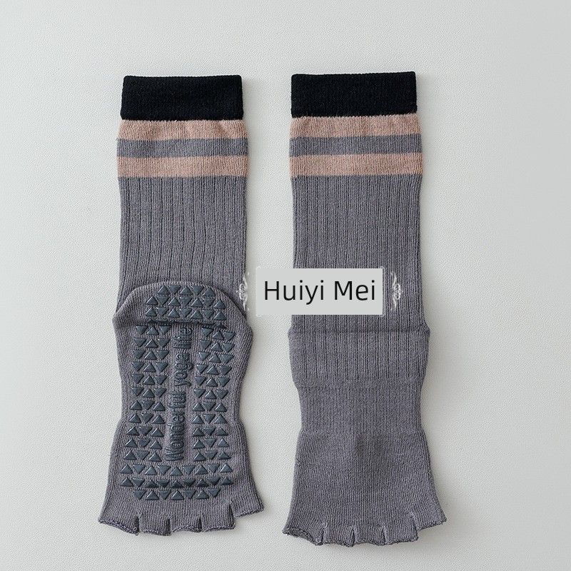 

Носки до колена с открытыми пальцами, носки для йоги с пятью пальцами, профессиональные нескользящие женские носки для пилатеса, фитнес-тренировок, спортивные носки, дышащие, для начинающих Gray 2 pairs