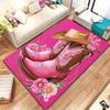Pink Cowboy Boots and Hat Area Rug Western Floral Print Carpet Boho Cowgirl Home Decor Floor Mat for Living Room Bedroom
