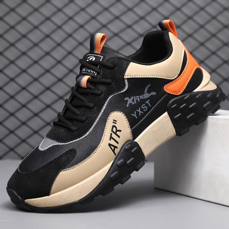 Men's Versatile Leather Sports Shoes - Autumn/Winter, Wear-Resistant, Shock-Absorbing, Large Sizes
