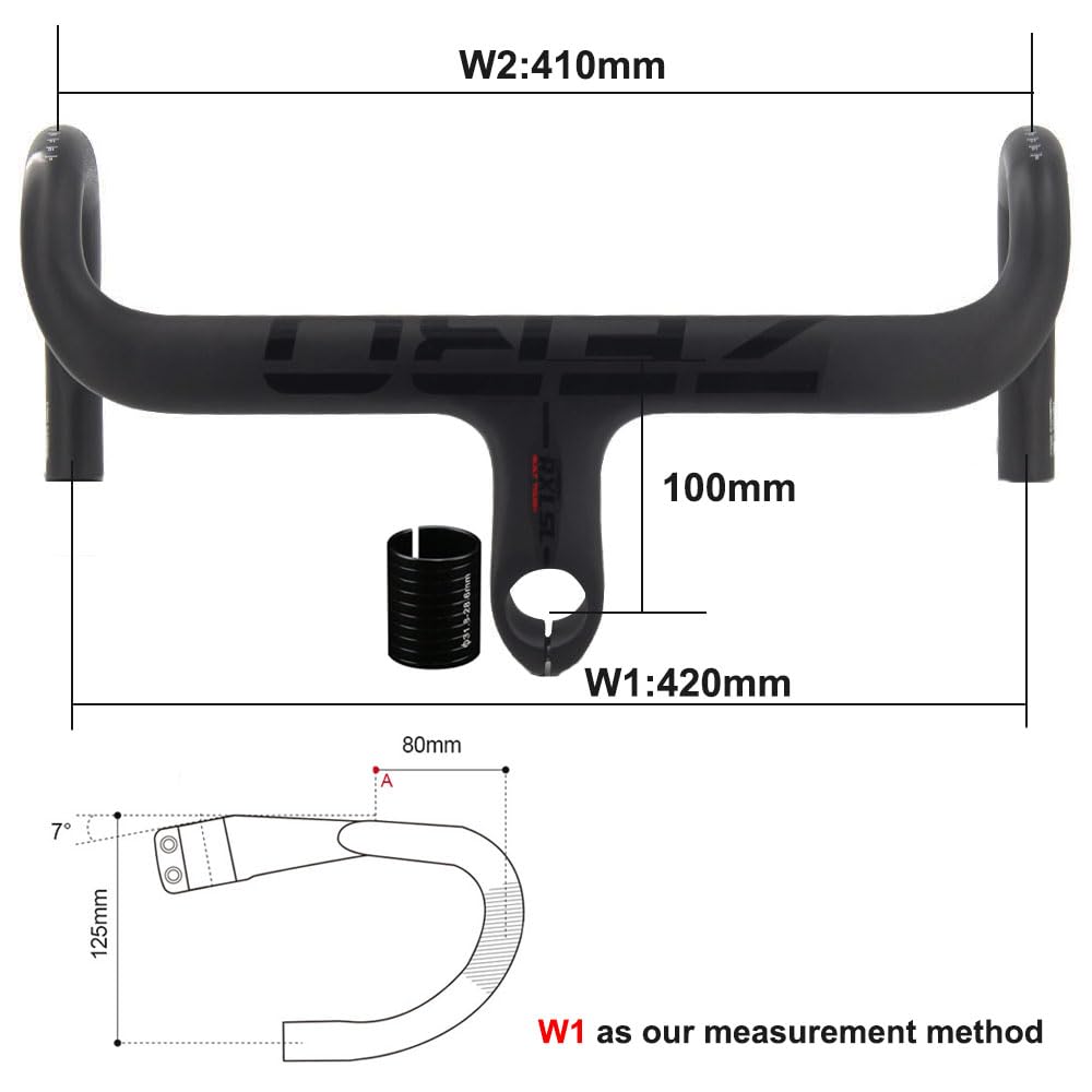 RXL SL Integrated Stem Handlebars, 28.6/31.8mm, Road Bike Handlebars, 420x100mm, Carbon Fiber Handlebars, Lightweight, UD Matte Finish