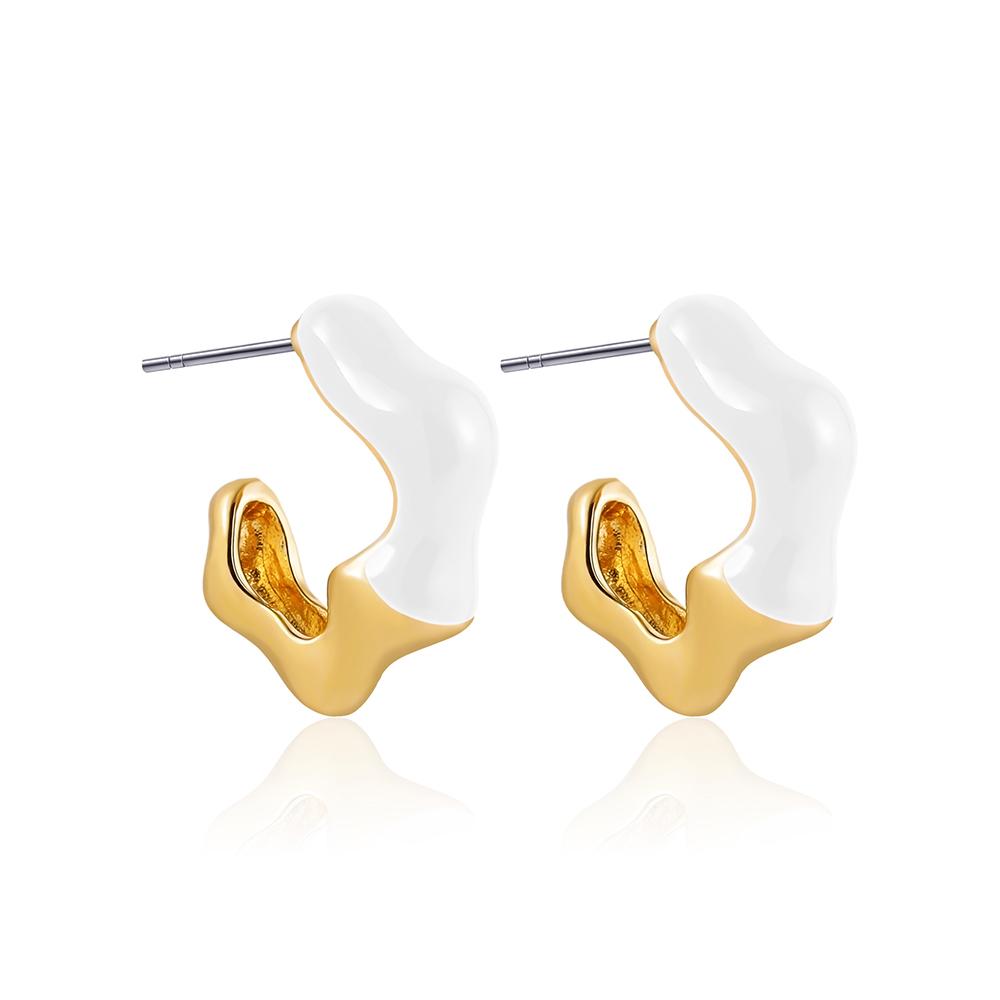 

Vintage Irregular Enamel White Color Hoop Earrings for Women Gold Plated Metal C Shape Earrings Creative France Style Zircon