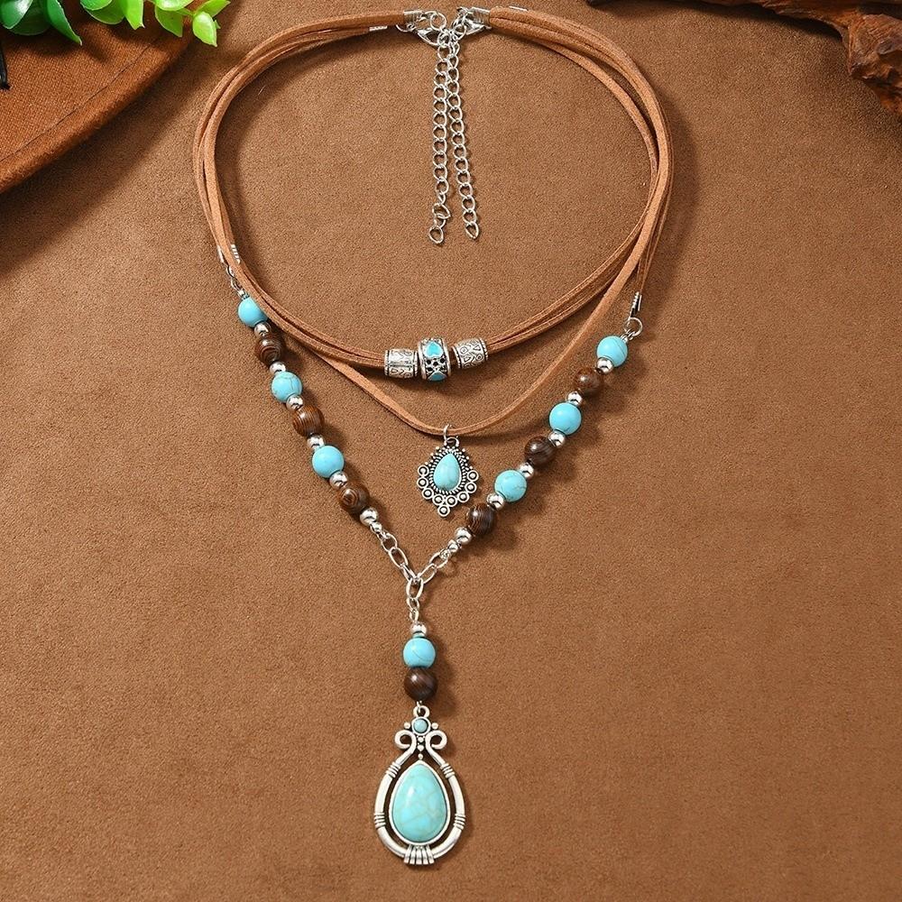 Bohemian Style Pendant Necklace Blue Chain Jewelry Simple Stack  Beach Choker  Party Wear