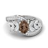 7X5mm Oval Smoky Quartz 925 Sterling Silver Solitaire Leaf Design Bypass Women Wedding Ring