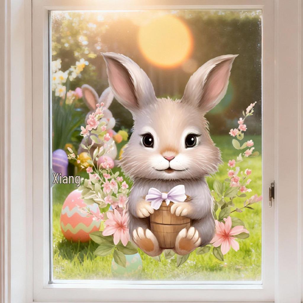 Pastoral Easter Bunny Stickers for Bedroom and Glass Window Decor