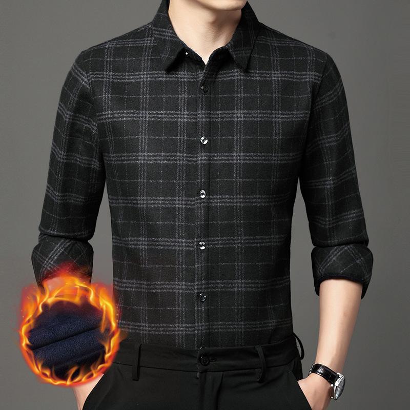 

Зимняя бесшовная рубашка с длинными рукавами и лацканами для мужчин среднего возраста, деловая повседневная рубашка для папы XXXXL