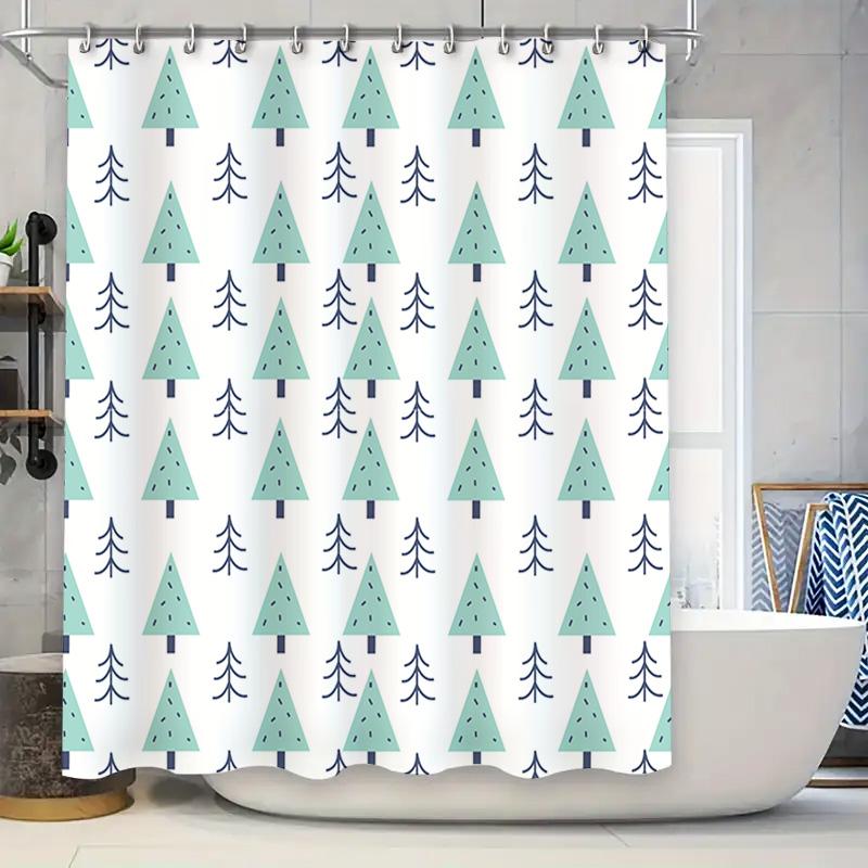 

White Shower Curtain With Blue Pine Tree Print Perfect For Home Decor In Bathroom Or Kitchen! 90x180cm
