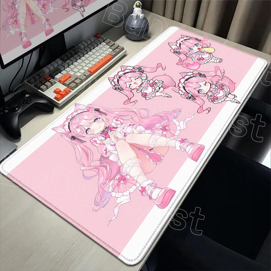 Cute Pink Anime Girl Hakui Koyori Mouse Pad Kawaii Hololive Large Table Mat Laptop Keyboard Pad XXL Mousepad PC Gamer Carpet Mat
