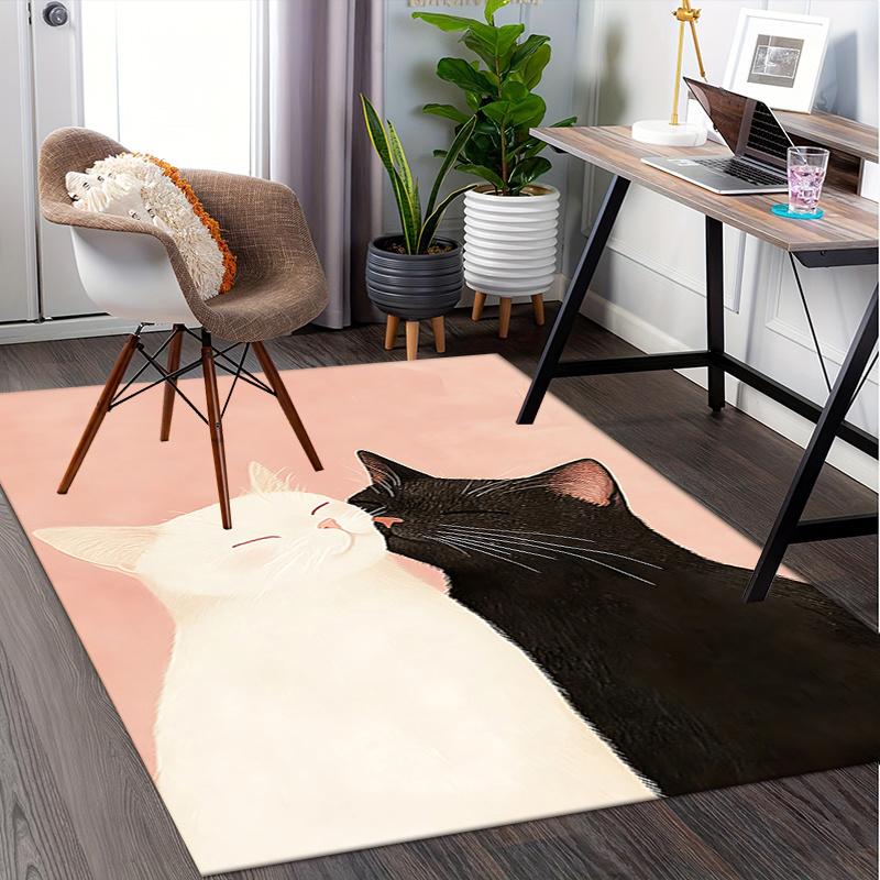 Cute Black and White Kitten Theme Chair Mat: Office Carpet Oversized Rug for Home Decor, Sofa Cover, Gift Idea, Suitable for Bedroom, Living Room