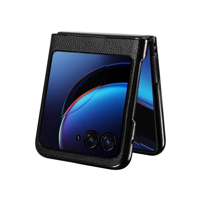 Phone Case for Motorola Razr 40 Ultra Covers with Leather Patch Lychee Pattern Shockproof Bumper Anti-fall Protective Cases