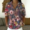 Cross-border Summer New Women's Clothing Floral Print Vacation Style Women's Loose Lapel V-neck Short-sleeved Casual Top
