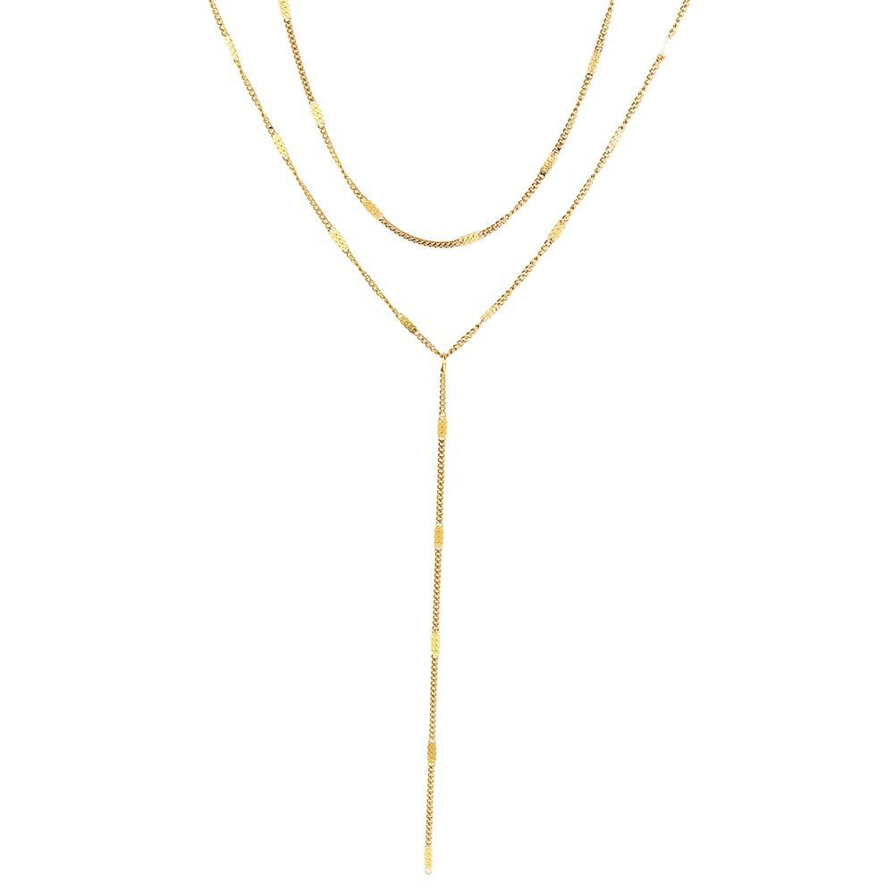 Stainless Steel Y-Shaped Tassel Necklace for Women - Double Layer Clavicle Chain with Fashionable and Elegant Design.