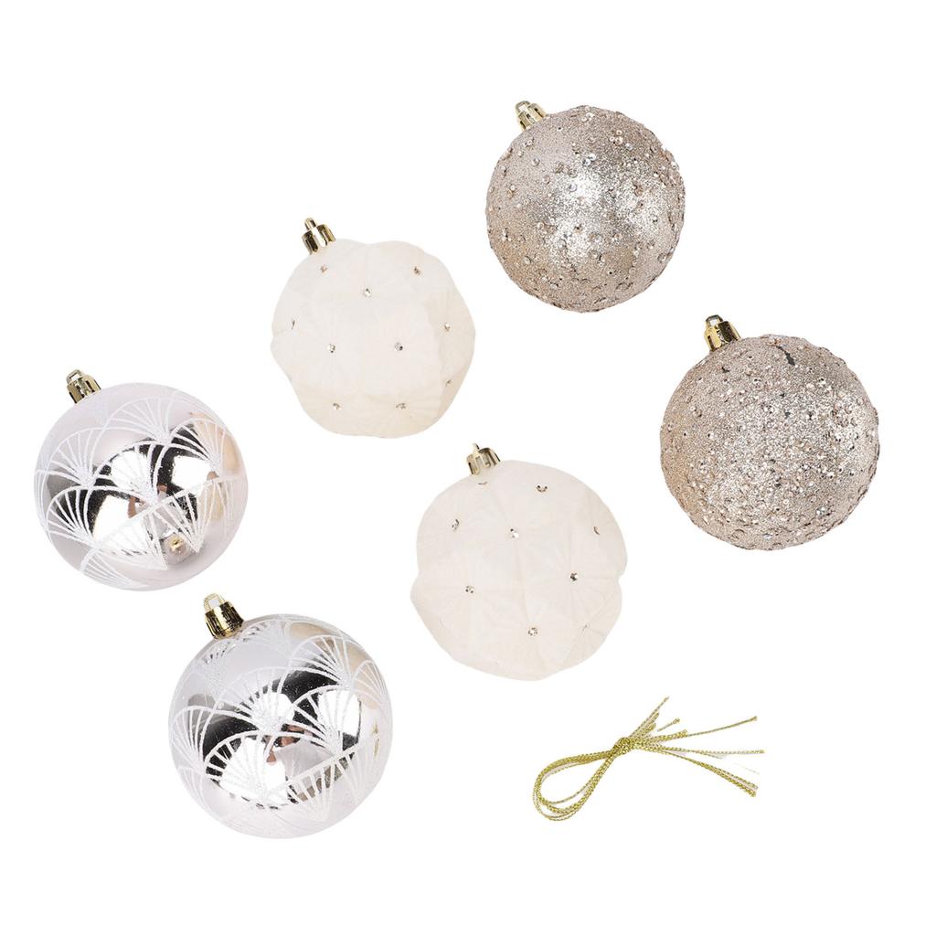 6PCS Velvet Xmas Balls Set 3.1 Inch PVC Flocked Hanging Xmas Ball Tree Ornament Decoration for Holiday Party Decor