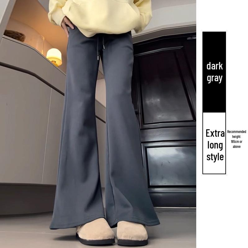 Douyin Women’s Winter Fleece-Lined Micro Flare Sweatpants - 2024 High Waist Slimming Wide Leg Horseshoe Pants