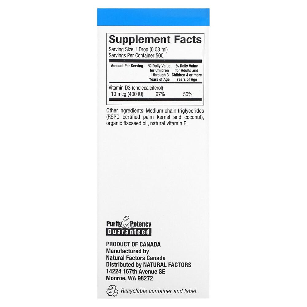iHerb Natural Factors Children's Vitamin D3 Drops, Unflavored, 10mcg (400 IU), 0.5 fl oz (15ml) - 2 Pack