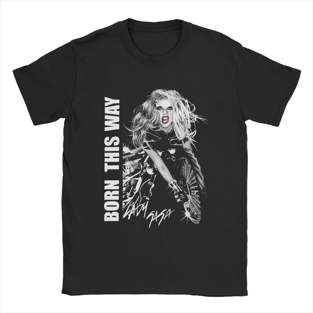 Mens Official Lady Born This Way T Shirt Singer Rock Gagas Cotton Merchandise Cool Short Sleeve Crew Neck Tees Adult TShirts