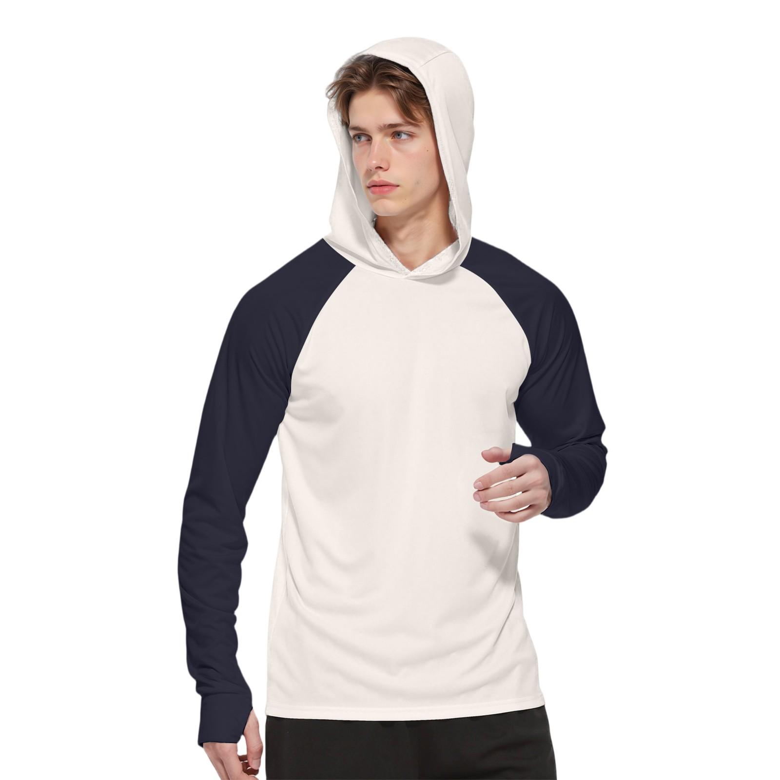 

Мужская модная рубашка с длинным рукавом с принтом и капюшоном SPF/UV M тёмно-синий