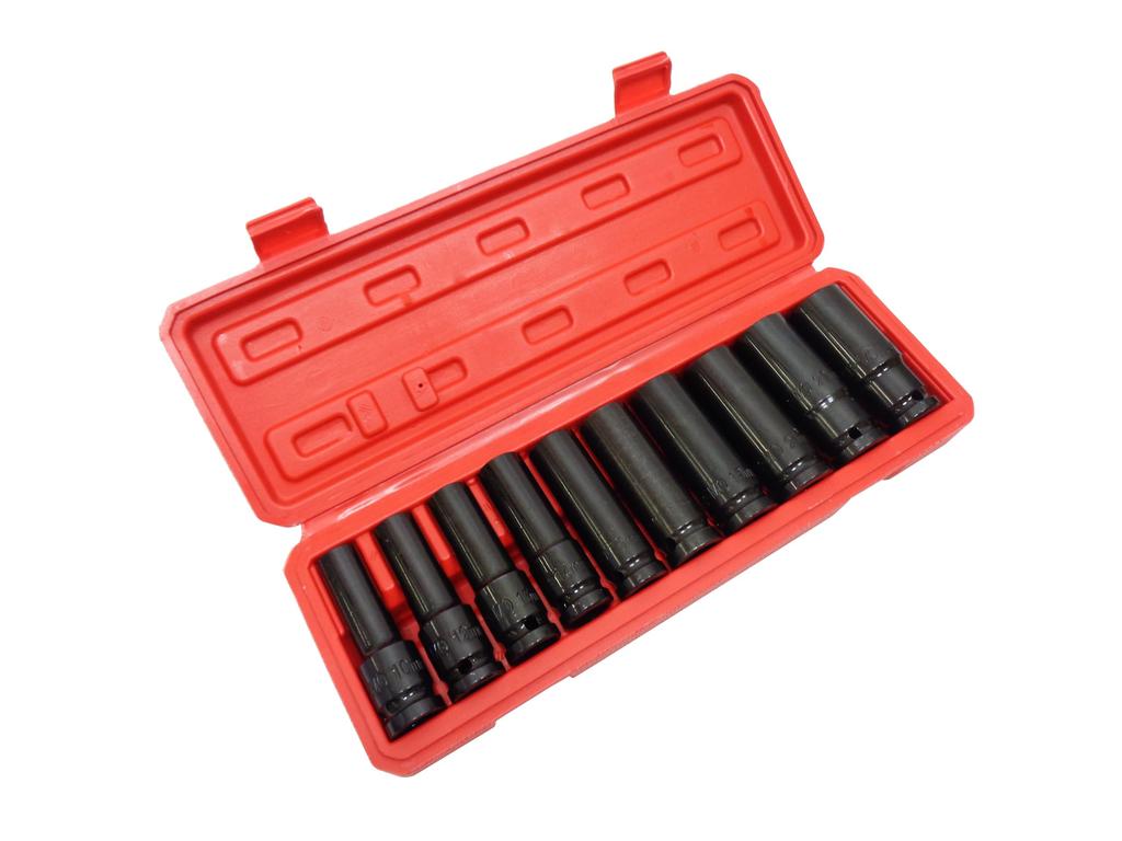 1/2" Impact Socket Set, Deep Sockets for Impact, 10mm, 12mm, 13mm, 14mm, 15mm, 17mm, 19mm, 21mm, 22mm, 24mm, with Case, Surface Contact