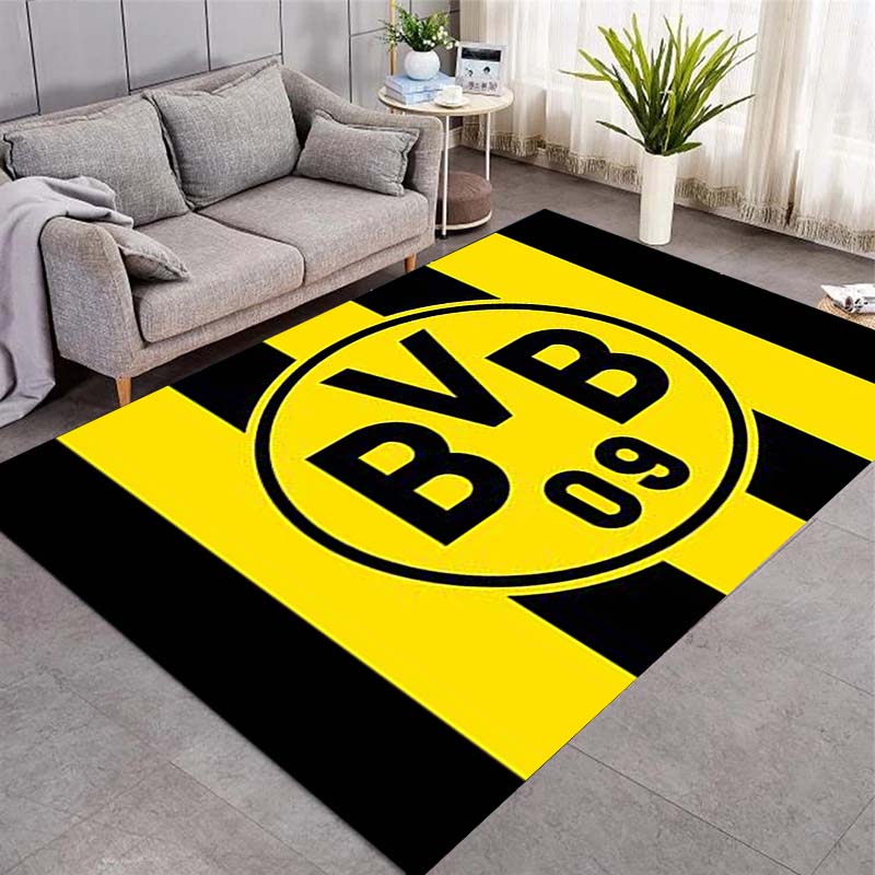 Borussia Dortmund BVB 09 Classic Stripe Logo Area Rug, Non Slip Floor Mat for Home, Ideal Present for Football Supporters