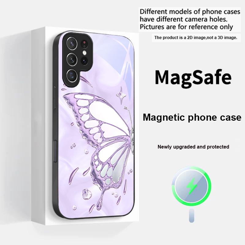 Butterfly of Ice Crystals For Samsung S25 S25 Edge S25Ultra S8 9 10 20 S21 Pro 22 Plus S23 FE S24 Ultra Magsafe Glass Phone Case