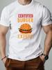 Unisex O Neck Tee Certified Burger Expert Food Print Cotton Short Sleeve Loose Summer Breathable Daily Casual Basic Wear Top