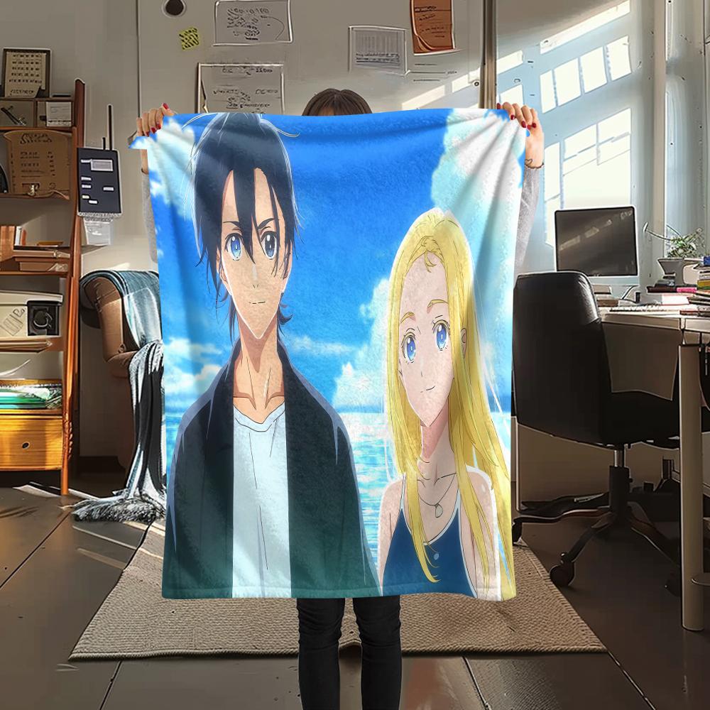 1PC Summer time Rendering Print Flannel Blanket, High quality All Seasons, Home Decor, Warmth and Comfort, Perfect for Christmas Gifts