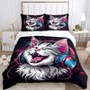 3pcs Cool Cat Headphones Bedding Set - 1 Soft Quilt Cover + 2 Pillowcases, Machine Washable - Suitable for All Seasons L018