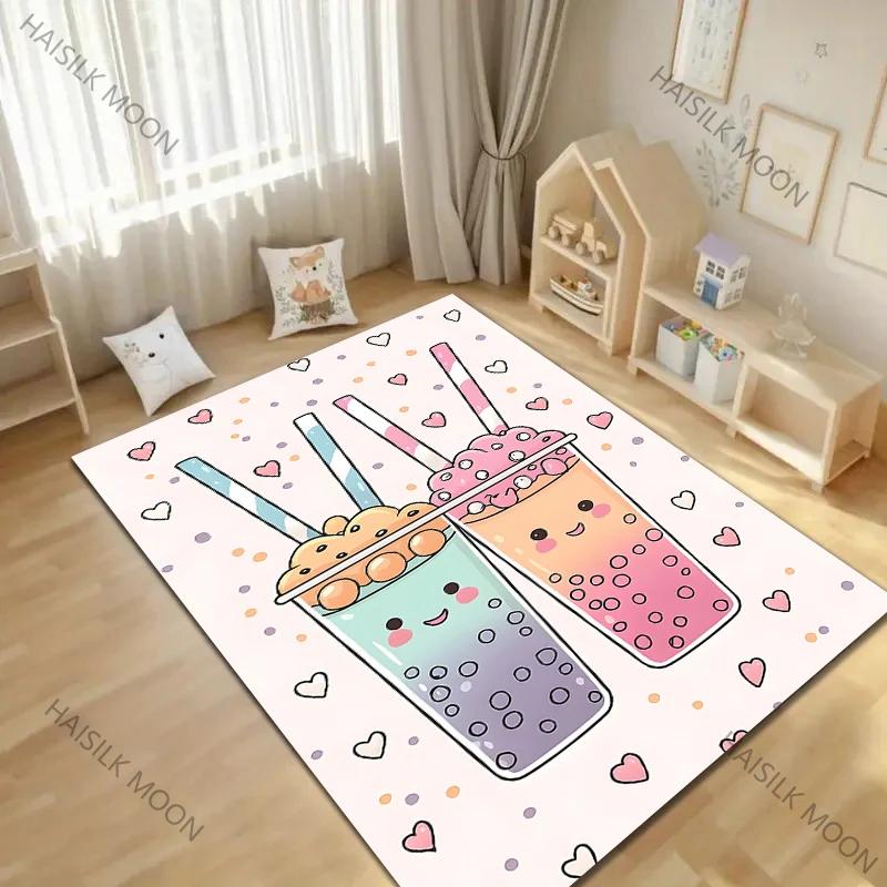 6 Style Pink Milk Tea Drinks Printed Cartoon Carpet for Living Room Bedroom Sofa Home Decor Non slip Floor Mat Home Decor