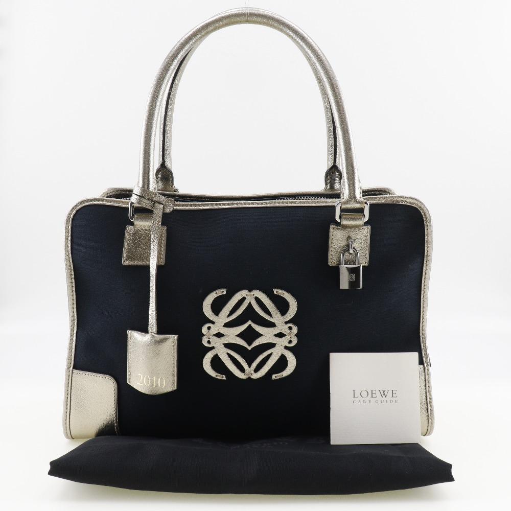 LOEWE Amazona 36 Handbag Boston bag 2010 Navy blue/Silver canvas/leather Women Used