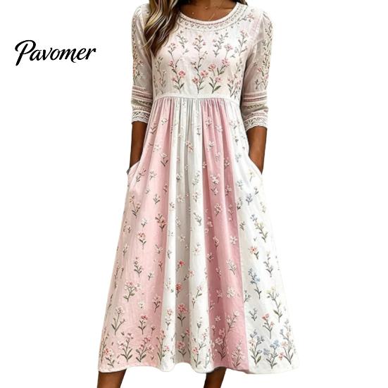 Fashionable Vacation Dresses for Ladies Long Sleeve Floral Dress, Women Cottagecore Waist Cinching Casual Autumn with Sleeves Midi Dress Street Party