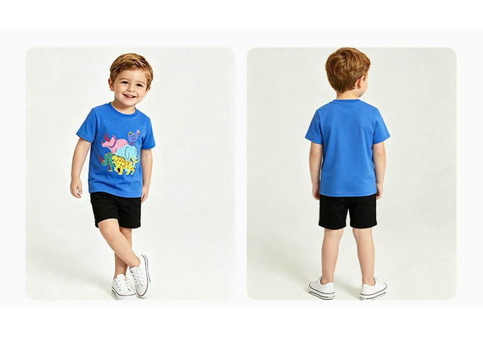 Summer Kids' Short-Sleeve Animal Print T-Shirt - European & American Style, Round Neck for Small & Medium Children