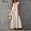 Women's Fashion Summer Spring Solid Color Print Sleeveless V-Neck Loose Waistline Casual Dresses