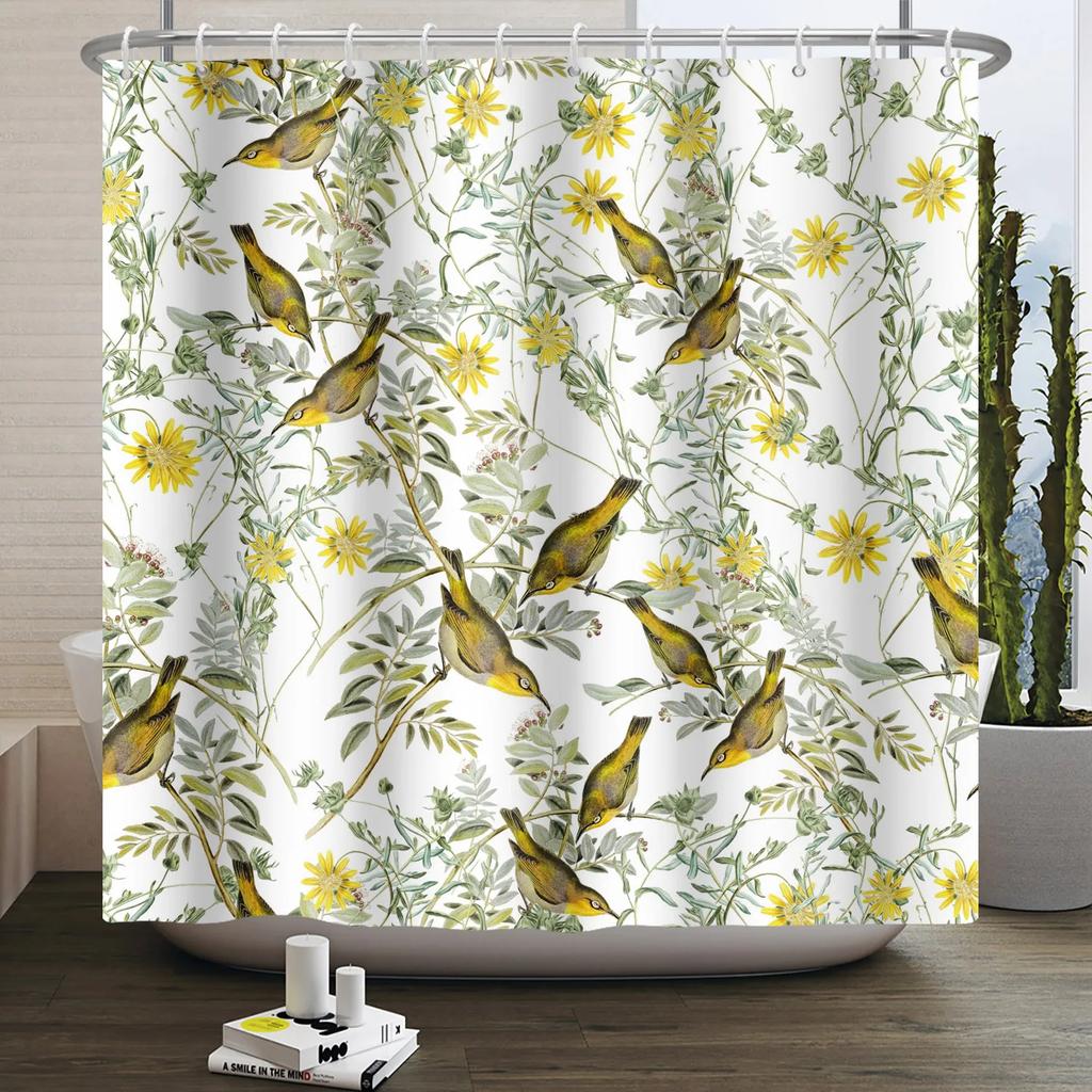 Bathroom Curtain with Fabric 180x180 Colorful Floral Spring Blossom Tree Boho Bathtub Waterproof Shower Curtains With Hooks