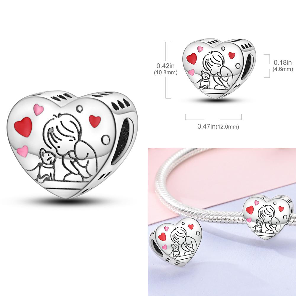 Copper Charms Love Mother Family Sister Heart Beads Fit Original Bracelet Diy Woman Jewelry Gift