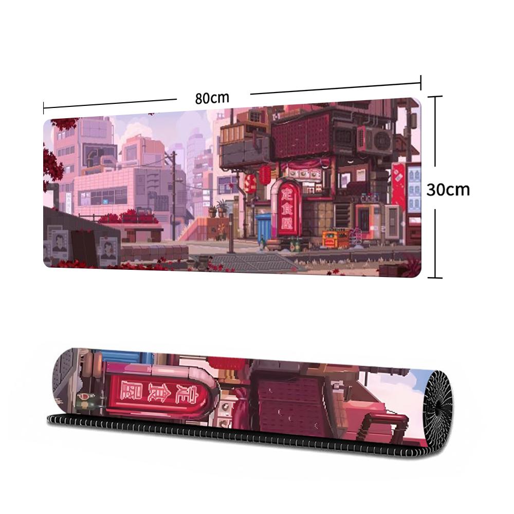Japanese Anime-style Mousepad, Large Gaming Mouse Pad Featuring Anime Game Cityscapes, Non-slip Desk Mat, Dimensions 800x300x3mm