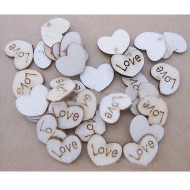100pcs/set Kids DIY Burlywood Heart Shape LOVE Text Wooden Hand Painted Patch 12*15mm