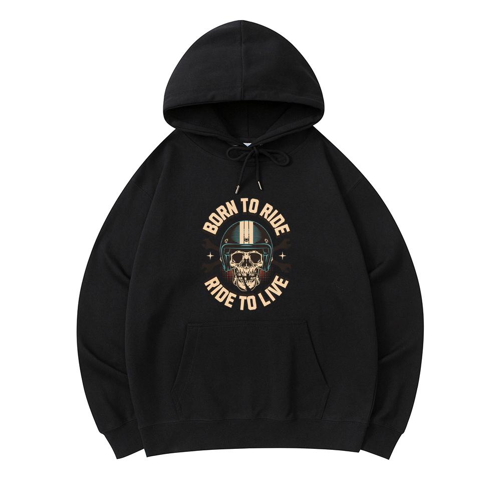 

300 г/м² Мужские хлопковые толстовки с капюшоном Born to Ride, Ride to Live Print Премиум хлопковая толстовка XS армия зеленый
