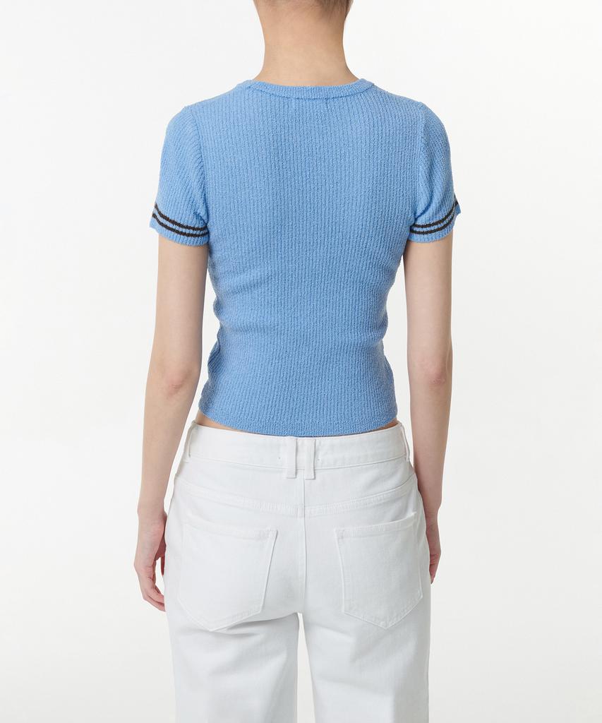 MUSINSA STANDARD WOMAN Women'S Ribbed Mini Boucle Tipping Short Sleeve Knit [Sky Blue]
