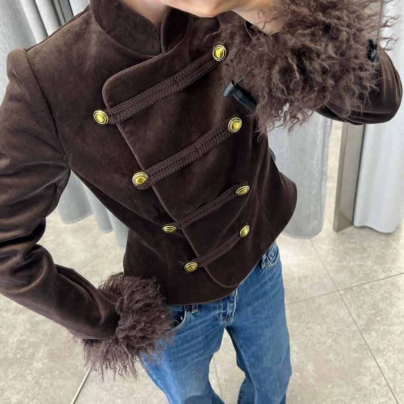 Womens Stand Collar Single Breasted Solid Color Coat Retro 2026 Fall Fashion Outerwear