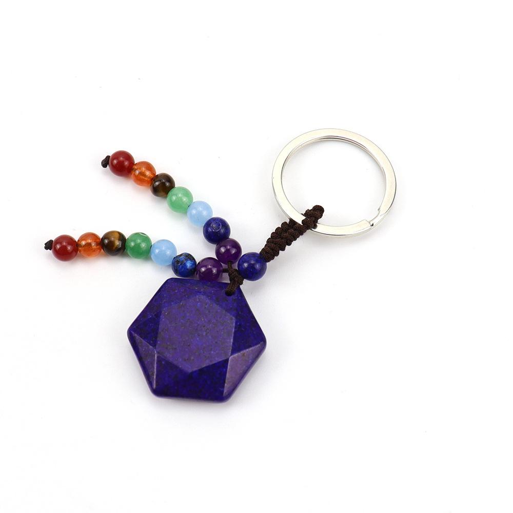 Natural Crystal Stone Hexagram Keychain Pendant Colorful Chakra Beaded Luggage Pendant K44