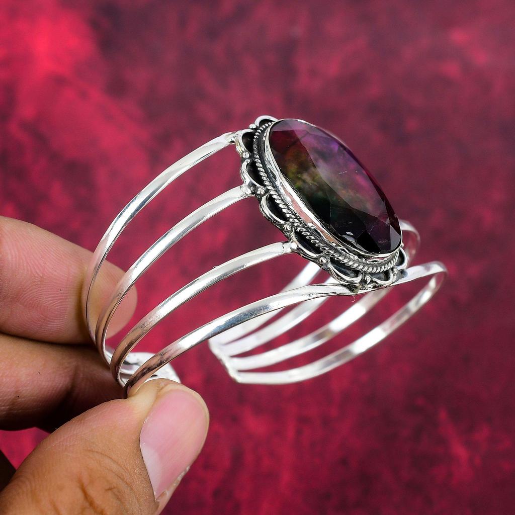 Ammolit Anhänger Edelstein Handgefertigter Schmuck, 925 Sterling Silber Armreif, Geschenk für Frau Schmuck