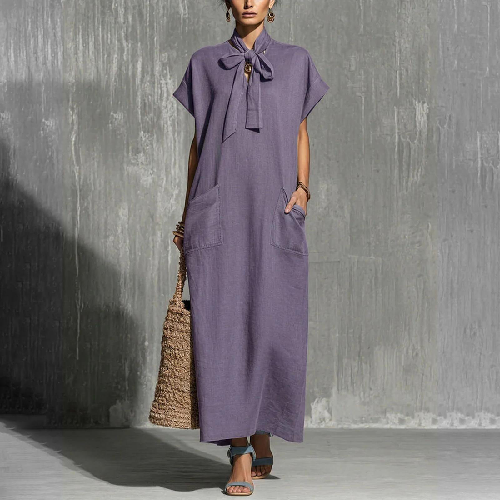 

Ladies Fashionable Casual V-neck Short Sleeved Loose Dress XL фіолетовий