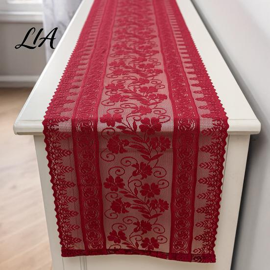 Sheer Fabric Entryway Runners Floral Lace Table Runner, Scalloped Edge Vintage Retro Hollow Out Tablecloths Farmhouse Cover for Dining Wedding