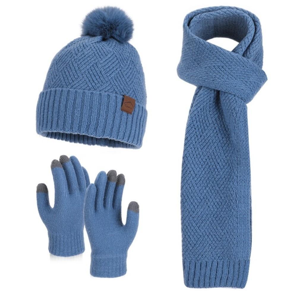 3Pcs/Set Warm Winter Hat Scarf Gloves Set Thicken Scarf Neck Warmer Suit for Men Women