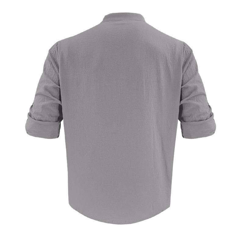 Men's Long Sleeve Stand Collar Henley Casual Shirt.