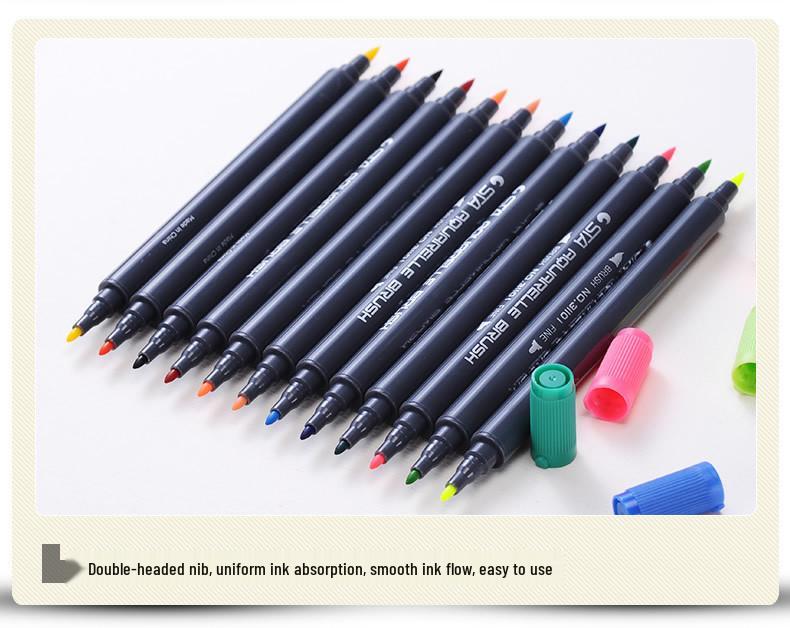 STA 3110 Watercolor Marker Set: Double-Ended Soft Tip, Water-Soluble, Washable Drawing Pens for Manga.