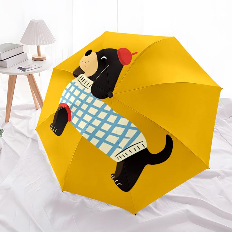 1pc Dachshund Beret Automatic Umbrella - Auto Open/Close Folding Umbrella with Reinforced 8-Rib Frame, 091