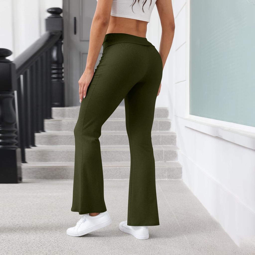 Women's Fashion Color Slim Fit Slim Reverse Waist Low Waist Elastic Waist Flare Pants