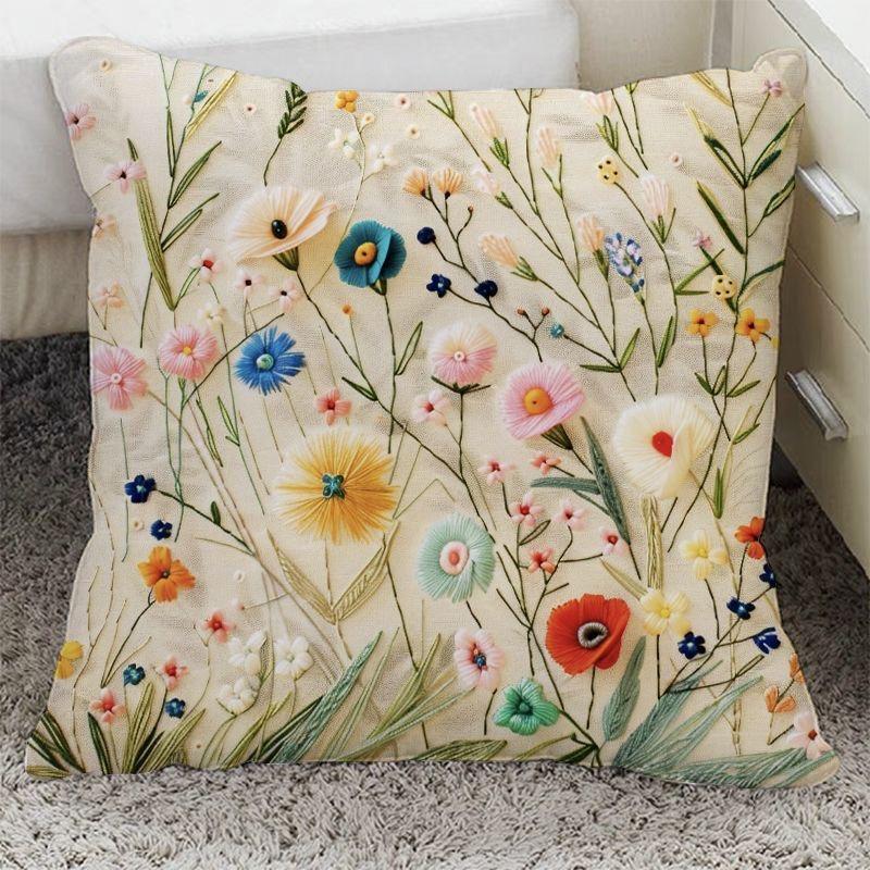 Funda de almohada de floración rica con adorno de flor tridimensional Funda de almohada Decoración de sofá para el hogar Funda de cojín Almohada de mesita de noche